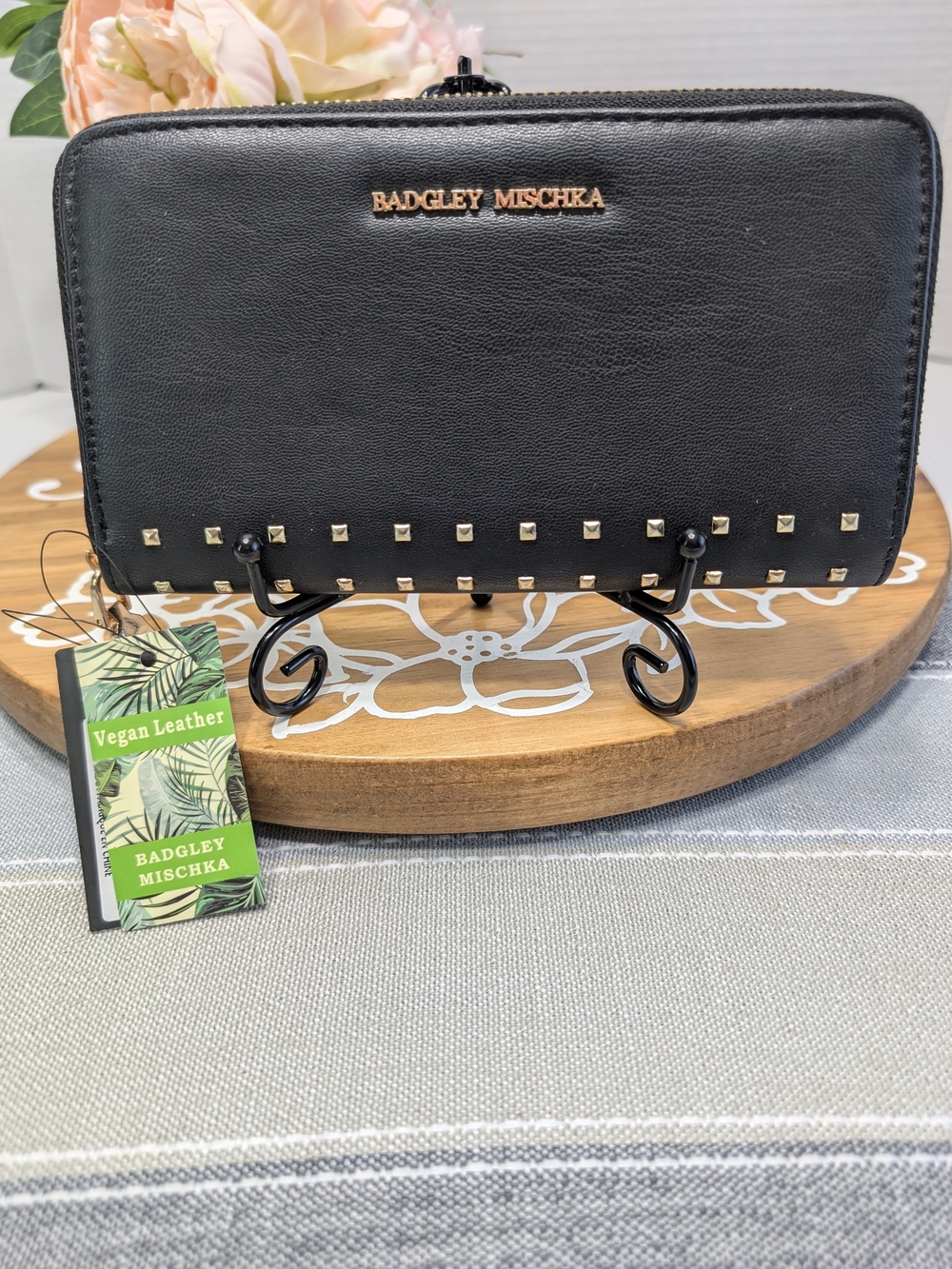 Badgley Mischka Long Wallet w/ Square Gold Stud Accents
